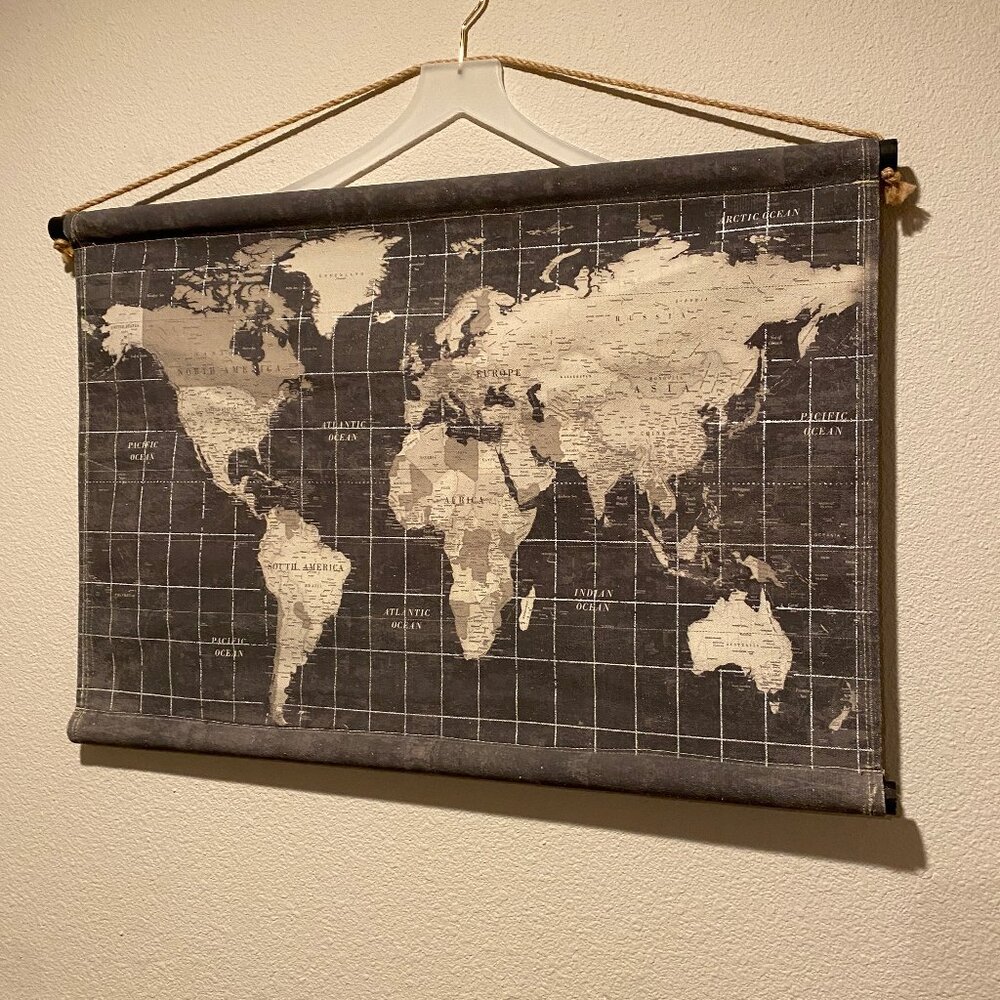 Canvas World Map Wall Hanging Vintage‎ Style Décor 28.5"x20" Rustic Look